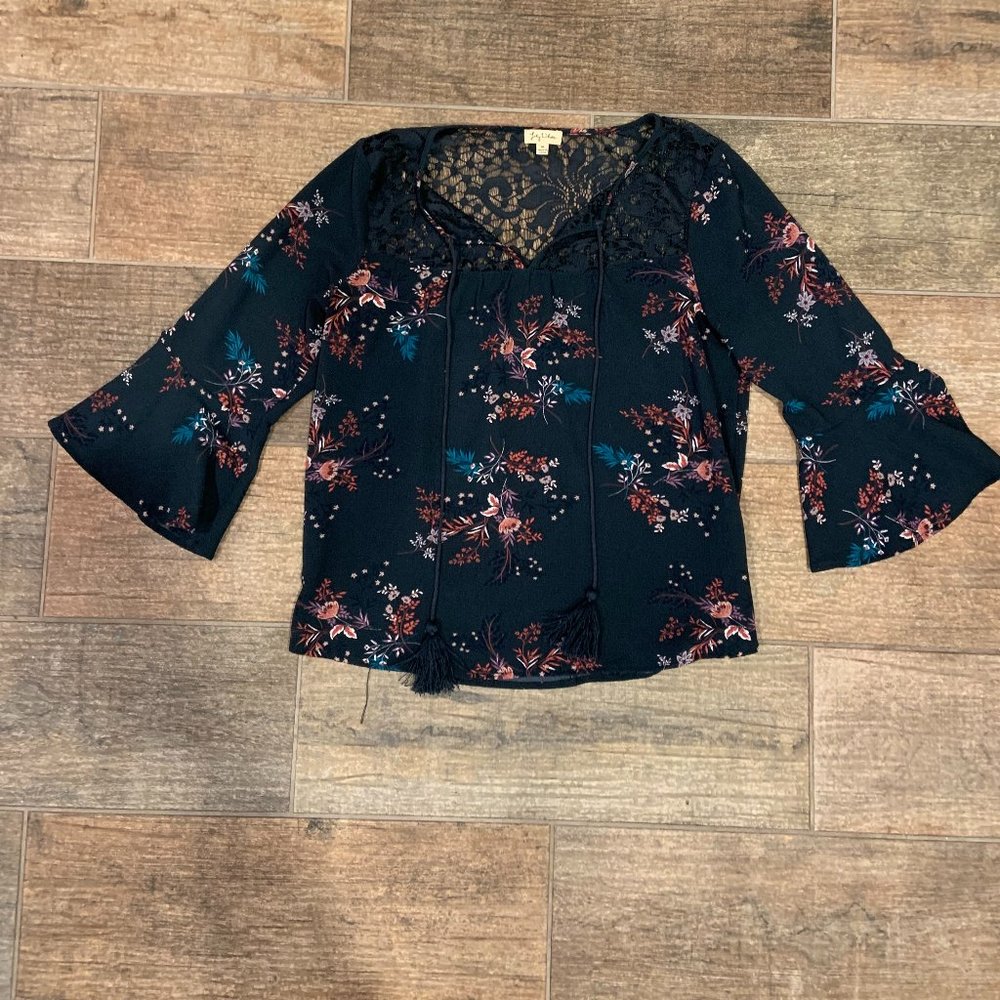 Navy Floral Blouse, Size M